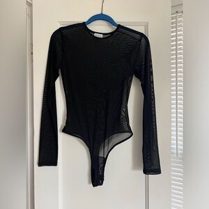 Clyque Black Sheer Mesh Long Sleeve Bodysuit